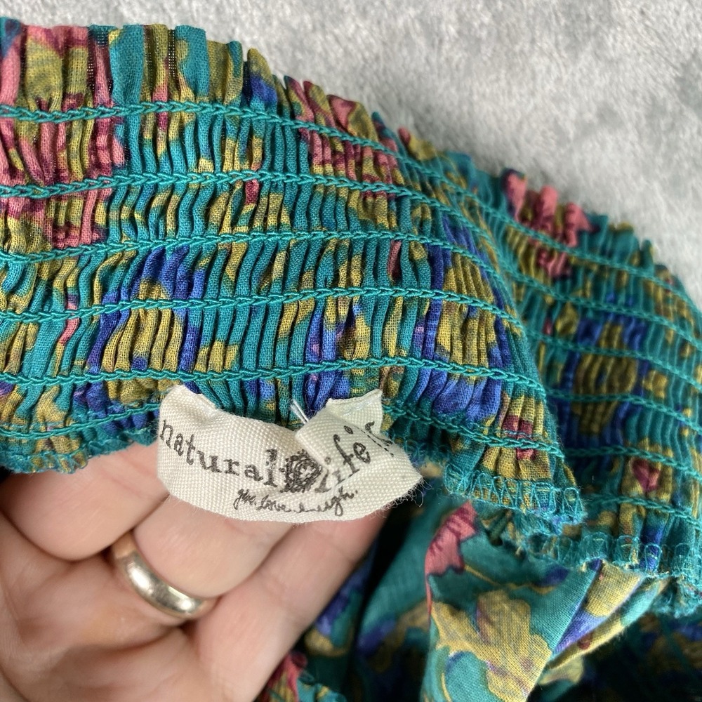 Natural Life Skirt Womens Sz M Teal Peony Border Floral Maxi Boho Artsy Smocked - Picture 5 of 12